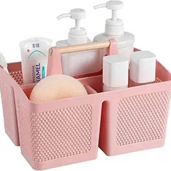 Pink Plastic Shower Caddy Basket Dorm Bathroom Organizer Tote with Handle - Picture 8 of 8